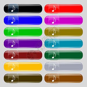 音乐音符 音乐 铃声图标符号 设计时要使用16个彩色现代按钮的巨型组合歌曲气氛收音机音乐播放器娱乐立体声光盘电话吉他互联网图片