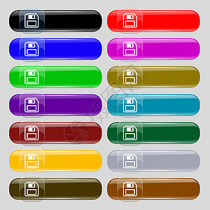 软磁盘图标符号 从14个多色的玻璃按钮中设置 并放置文本位置图片