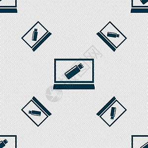 usb 闪存驱动器和监视器符号图标 视频游戏符号 无缝模式与几何纹理按钮创造力海豹邮票令牌质量标签电脑圆圈徽章图片