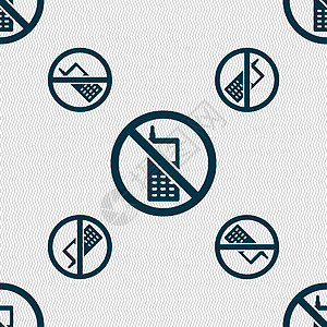 移动电话是被禁止的图标符号 无缝模式与几何纹理徽章安全注意力标签横幅警报通讯器招牌细胞危险图片