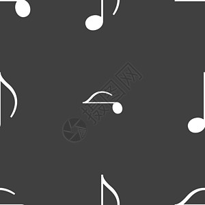 音符 音乐 铃声图标符号 灰色背景上的无缝图案记录乐器笔记电话气氛互联网光盘体积信号播放图片