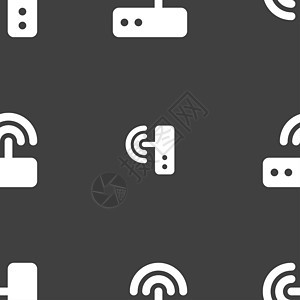 Wifi 路由器图标符号 灰色背景上的无缝模式硬件数据电子产品网络港口技术团体互联网网关天线图片