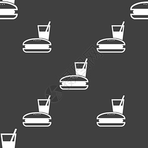 菜单框图标符号 在灰色背景上无缝模式插图学校勺子芝士用餐产品汉堡命令饭盒咖啡店图片