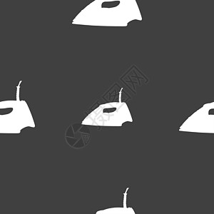铁图标符号 灰色背景上的无缝图案电缆器具熨斗家庭家政房子电子产品织物衣服洗衣店图片