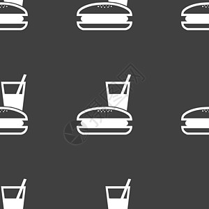 菜单框图标符号 在灰色背景上无缝模式烹饪面条咖啡店早餐土豆汉堡饭盒店铺勺子芝士图片