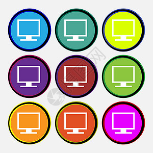 计算机宽屏监视器图标符号 9个多色圆环按钮展示电脑屏幕角落网络电视框架质量创造力插图图片