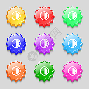 图标符号 9个宽度彩色按钮上的符号电脑编辑视频插图环境控制界面相机齿轮屏幕图片