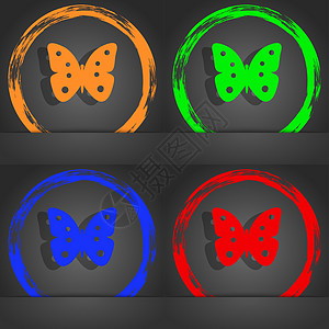 蝴蝶标志图标 昆虫符号 时尚的现代风格 在橙色 绿色 蓝色 红色设计中图片