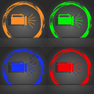 手电筒图标符号 时尚现代风格 橙色 绿色 蓝色 红色设计图片