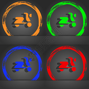 滑板车 自行车图标符号 时尚的现代风格 在橙色 绿色 蓝色 绿色设计图片