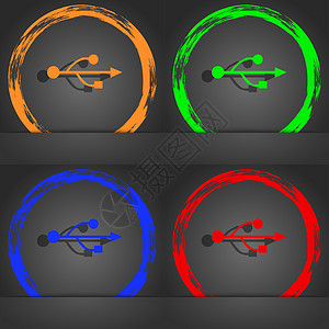 USB 图标符号 时尚现代风格 橙色 绿色 蓝色 绿色的设计备份放大镜按钮通讯连接器驾驶电子电脑数据电缆图片