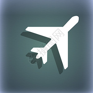 蓝绿色抽象背景上的飞机图标符号 带有文本的阴影和空间收藏飞行飞行员车辆速度手提箱航空螺旋桨旅行商业图片