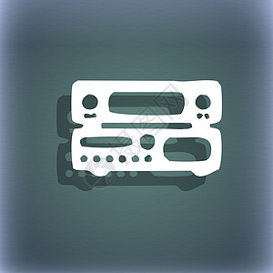 蓝色绿色抽象背景上的收音机 接收器 扩音图标符号 带有阴影和文字空间图片