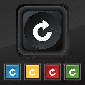 升级 箭头图标符号 用于设计设计的黑纹理上五个彩色 时髦的按钮集图片