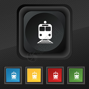列图标符号 在黑色纹理上为设计设置五个彩色 时髦的按钮地铁摩托车车辆民众插图车轮旅行团体飞机血管图片