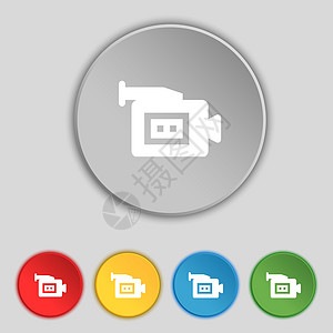 摄像头图标标志 5个平板按钮上的符号邮票创造力质量徽章海豹视频记录播送标签令牌图片