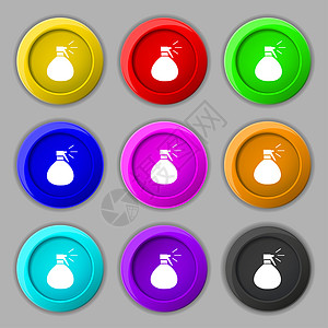 水图标符号的塑料喷雾 9圆彩色按钮上的符号发型水母液体头发沙龙瓶子造型清新剂白色湿度图片