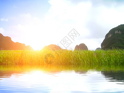 越南 宁平Trang An 宁平Ninh Binh天空蓝色假期孤独天气海洋漂浮池塘风景钓鱼图片