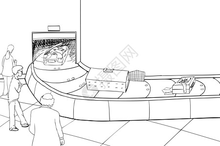 Carousel上损坏行李包的轮廓图片