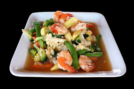蔬菜和白碗虾混合薯炒菜图片