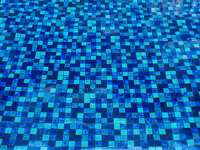 游泳泳池中的蓝色瓷砖马赛克游泳池正方形检查背景图片