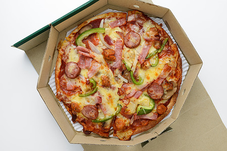 比萨饼火腿化合物碳水小吃青椒食用菌盒子午餐食物糕点圆圈图片