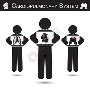 心肺系统 人体手持监视器屏幕并显示骨骼 胸部损伤 心脏 心肌梗塞 肺 肺结核 CPR 概念 的成像图片