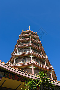 蓝色天空上的中国古代塔楼建筑瓦片房顶城门石材木材红色建筑学宗教外观图片