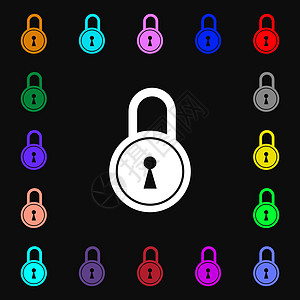 特写锁定图标符号 您的设计有许多多彩的符号 矢量灰色互联网密码安全电脑锁孔挂锁插图储物柜秘密图片
