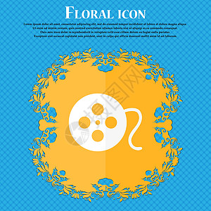 电影图标 蓝色抽象背景上的花卉平面设计 并为您的文本放置了位置 韦克托收藏框架摄影界面网络视频玩家用户运动夹子图片