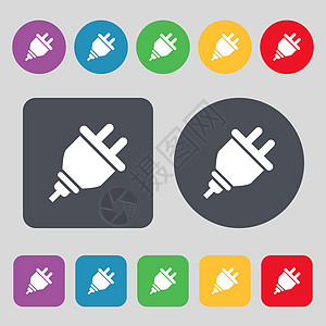 插件图标符号 一组有12色按钮 平坦设计 矢量图片