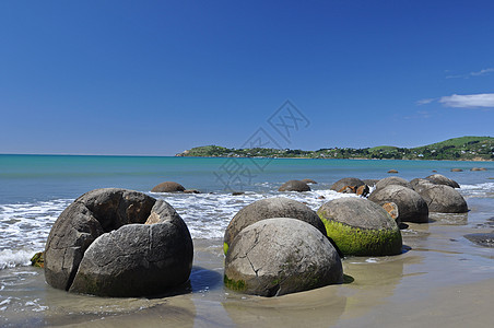 新西兰潮汐海滩圆形海岸沿海石头海洋支撑旅游海岸线图片