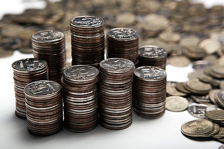 由五维坚固的硬币组成的数列堆叠首都卢布报酬银行养老金账单乞丐计算器资本数据图片