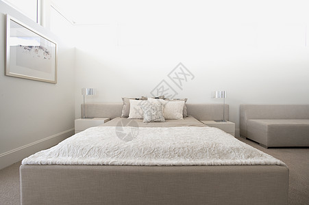 中式灯现代床居室枕头酒店地毯床垫窗户住宅房间奢华卧室家具背景