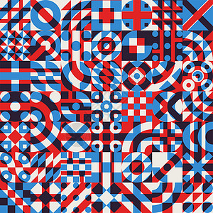 无矢量接缝的蓝红白颜色重叠非常规几何区块 Quilt 模式图片