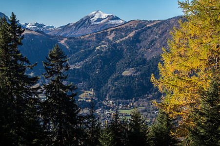 法国阿尔卑斯山的秋天山谷乡村树木农村风景图片