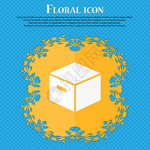 包装纸箱图标 蓝色抽象背景上的花卉平面设计 并为您的文本放置了位置 韦克托图片