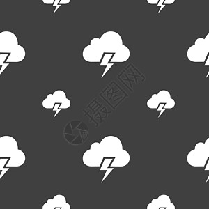 大雷暴图标标志 灰色背景上的无缝模式 韦克托倒台气候闪电季节天气风暴预言插图湿度天空图片
