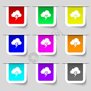 雷暴天气大雷暴图标标志 为您的设计设置多彩多姿的现代标签 韦克托插画