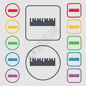 标尺图标标志 带有框架的圆形和方形按钮上的符号 韦克托直尺速度尺寸学校教育方案测量仪表数学机械图片