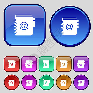 笔记本 地址 电话簿图标标志 一套十二个复古按钮为您的设计 向量记事本电话电子邮件乐器杂志教科书日记数据绘画网络图片