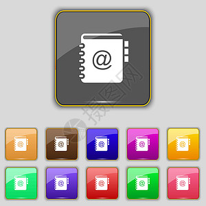 笔记本 地址 电话簿图标符号 设置为您网站的11个彩色按钮 矢量数据笔记商业邮件教科书目录电话工具灰色螺旋背景图片