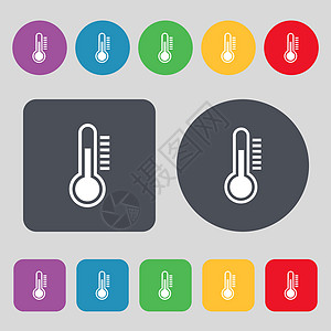 温度计图标符号 一组有12色按钮 平面设计 矢量季节绘画气候医疗药品气象冻结寒意温度实验室图片