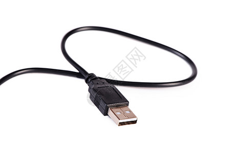 在白色上隔离的 USB 电缆插头金属宏观外设计算机力量电话协议收费电子港口图片