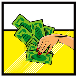 配有现金钱的矢量漫画女性手 用零花钱的钱女孩金融库存现金购物市场投资彩票硬币礼物图片