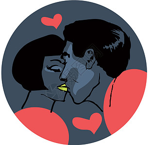 在爱情中吻男女 流行艺术矢量插图中的一对情侣夫妻隐私男人热情男性情人女士女性妻子感情图片