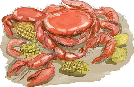 Cajun海产食品 水彩色背景图片