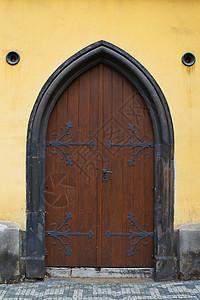 旧门门把手城堡石头木头安全历史性古董传统房子历史图片