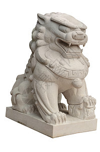 白色背景的中国风格的狮子雕像古董建筑学天堂监护人雕塑寺庙文化繁荣旅行力量图片