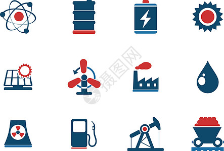 图标集能源和工业电池太阳能矢量变电站原子汽油燃料石油油桶涡轮机图片